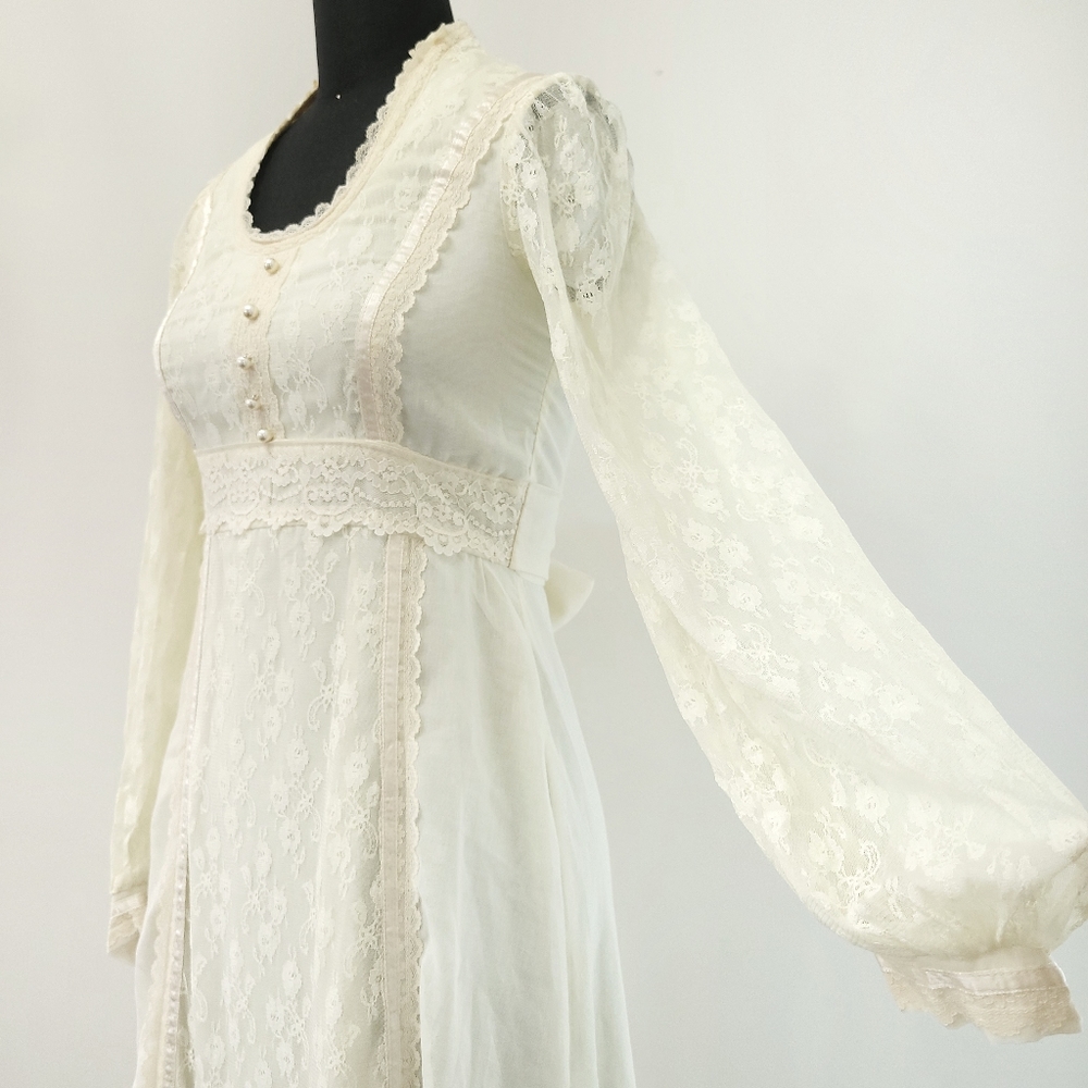 Gunne Sax Vintage 1970's Romantic Lace Cottagecore Prarie Wedding Dress - Picture 2 of 12